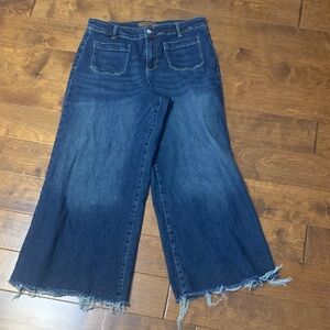 Judy Blue Indigo Wide-Leg Crop Jeans with Frayed Hem